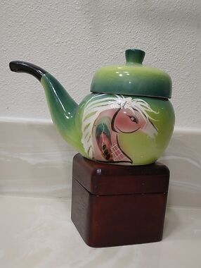 Vintage Japanese Ceramic Soy Sauce Saki Server Green with Horse Motif